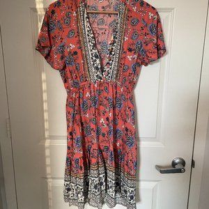 Popvil Boho V Neck Floral Printed Mini Dress / Size XXL / Brand New